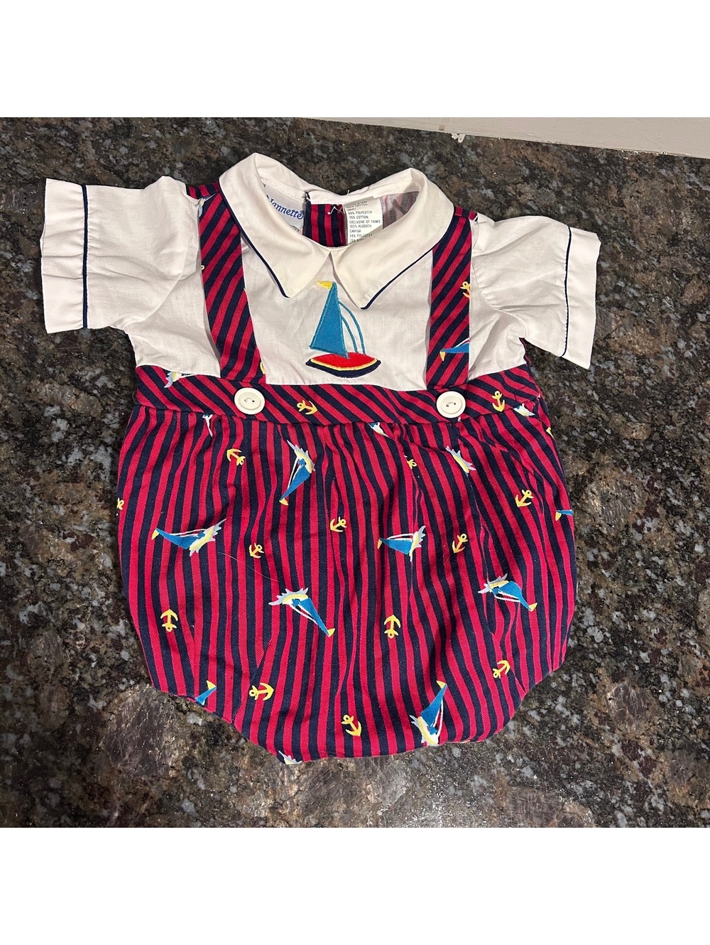 Vintage Nannette Sailor Boat Yacht Romper Baby 3 - 6 Months Stripes Preppy
